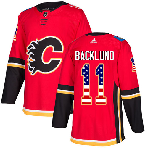 Adidas Flames #11 Mikael Backlund Red Home Authentic USA Flag Stitched NHL Jersey